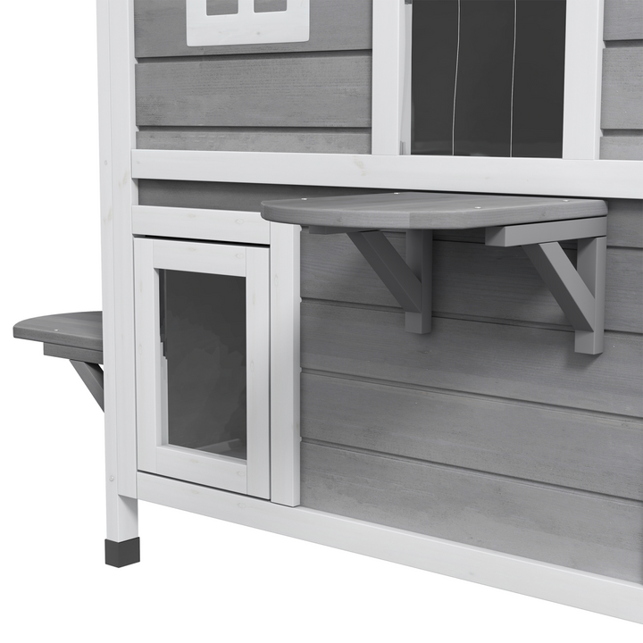 Cat Condo w/ Tons of Room & Openable Roof, Fir Wood, Outdoor/Indoor Catio Grey