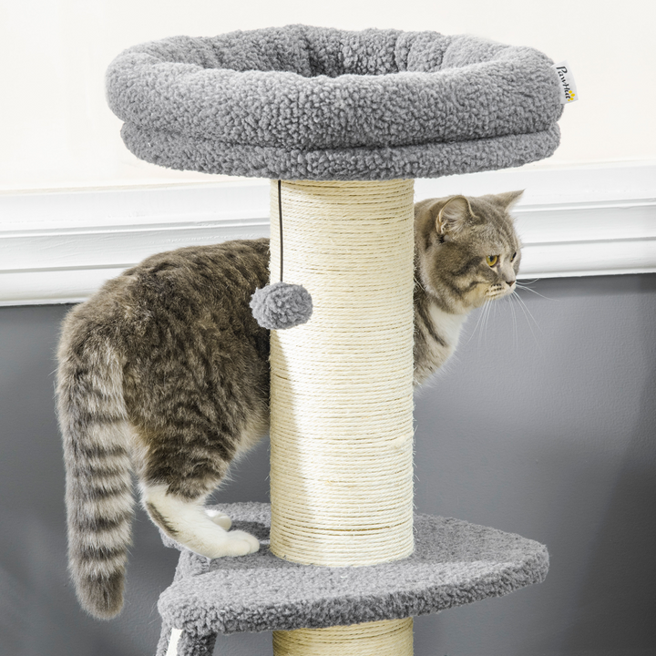 Deluxe Dark Grey Cat Tree Tower with Scratching Posts & Toy Ball