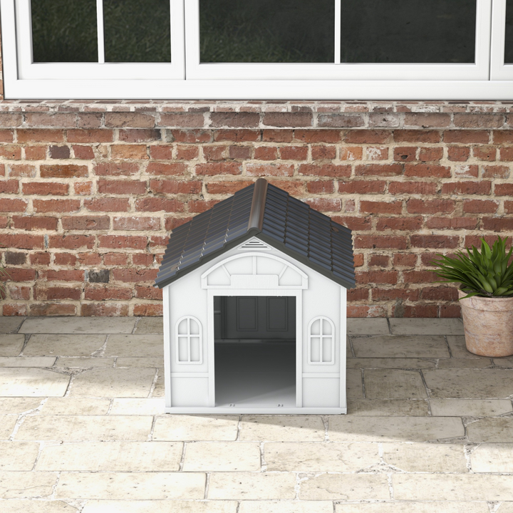 PawHut Grey Weather-Resistant Dog House - Cozy Shelter for Medium Dogs