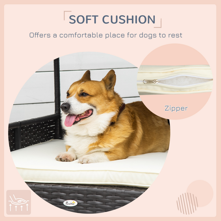PawHut Wicker Dog House, Rattan Pet Bed with Soft Cushion, Cat Basket - Cream