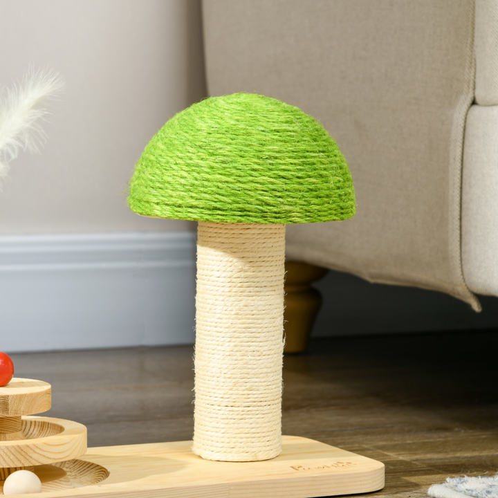 PawHut Playful Mushroom Cat Scratching Post with Interactive Toy Balls