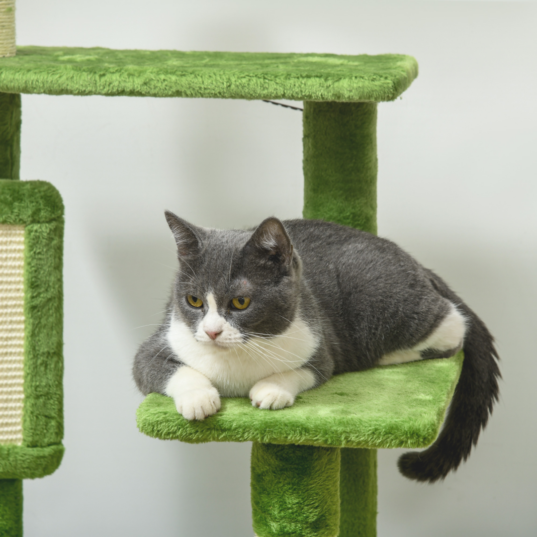 PawHut 142cm Cat Tree Tower with Scratching Post Hammock Ball Platforms Green