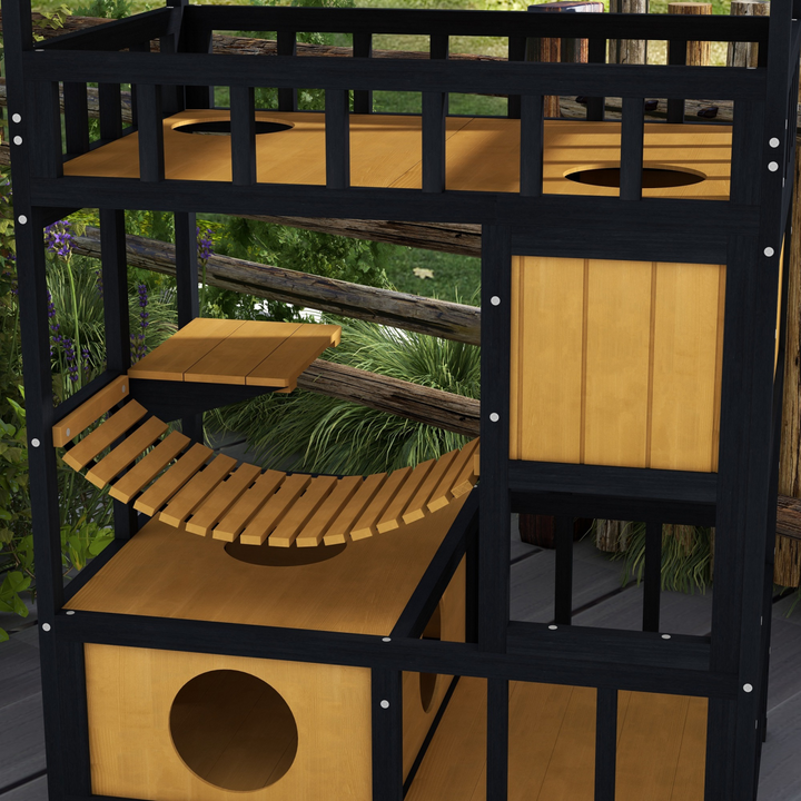 PawHut Adventure Cat House: 4-Level Kingdom with Bridge & Cozy Dens