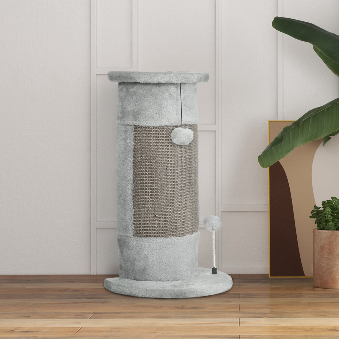 58cm Corner Cat Scratching Post for Wall w/ Covered Plush, Sisal Rope, Toy Balls