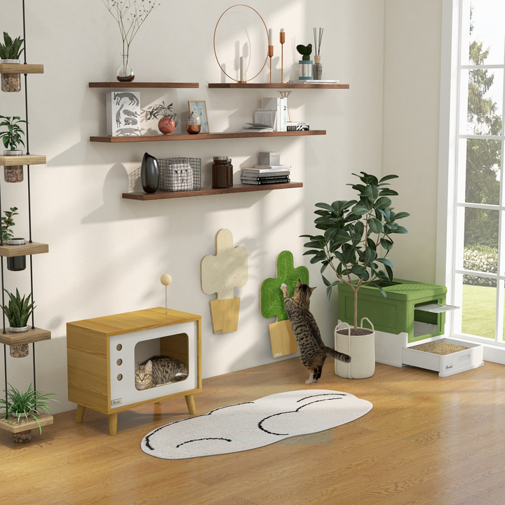 PawHut Deluxe Hooded Cat Litter Box with Top Exit, Removable Tray &amp; Scoop – Lime Green &amp; White.