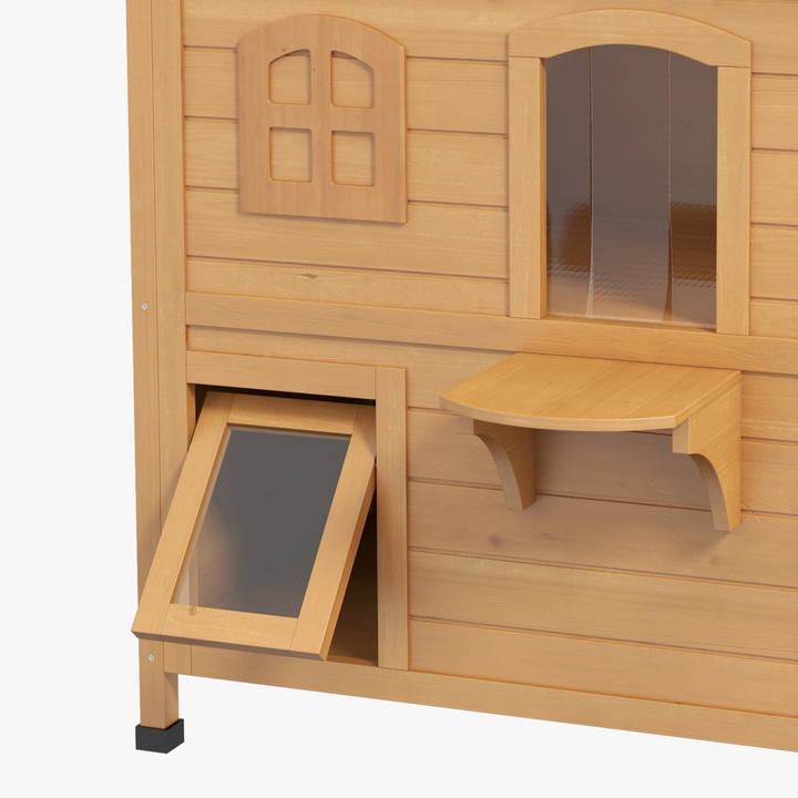 Wooden Cat House Cat Cave Pet Shelter Condos Outdoor Natural Wood Finish
