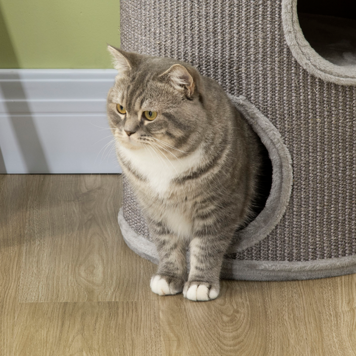 Cozy Cat Barrel Tower: Sisal-Covered Indoor Haven for Playful Kittens!