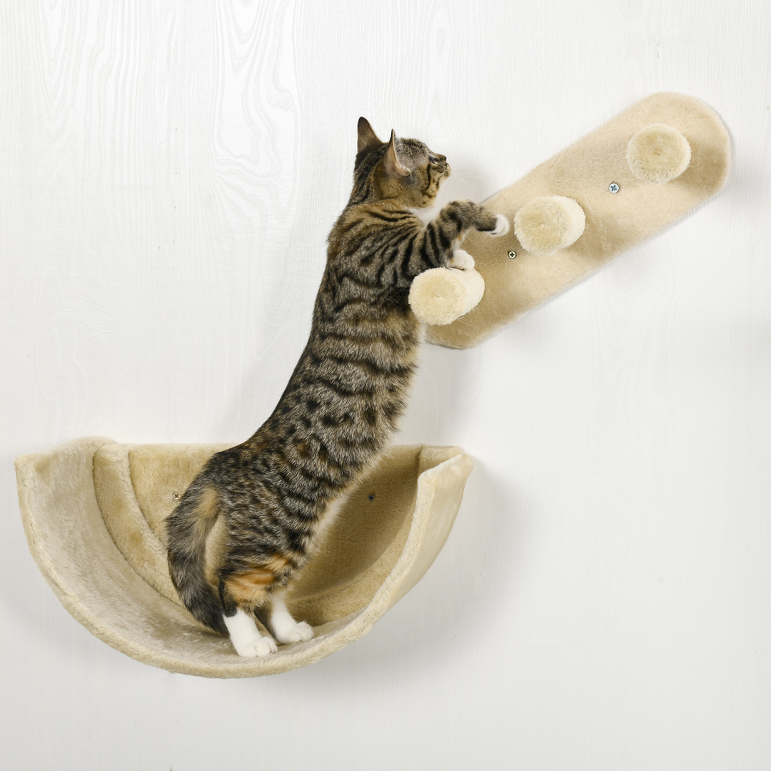 PawHut 4-Piece Wall-Mounted Cat Tree Set with Hammock, Nest & Scratching Post – Beige