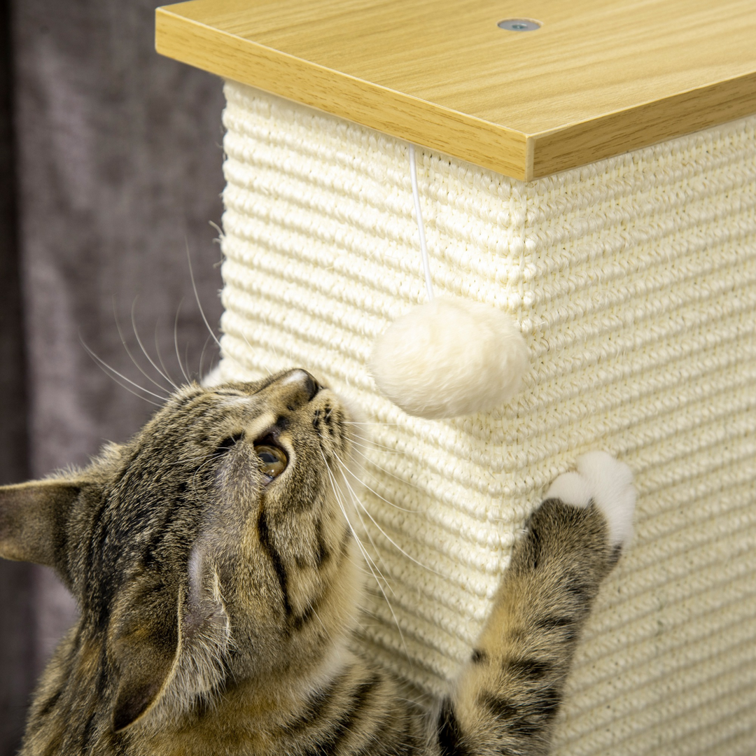 Deluxe 80cm Sisal Cat Scratching Post with Hanging Toy Ball – White Sturdy Cat Climbing Tower