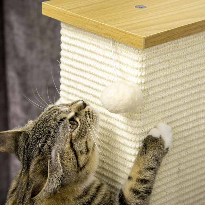 Deluxe 80cm Sisal Cat Scratching Post with Hanging Toy Ball – White Sturdy Cat Climbing Tower