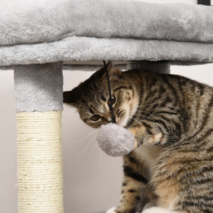 PawHut Cat Tree Climbing Activity Centre – Grey Multi-Level Cat Tower with Sisal Scratching Surface, Condo & Washable Top Bed
