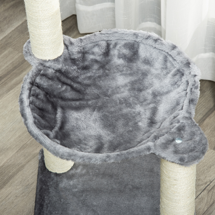 Stylish Cat Tree Tower with Scratching Post, Hammock & Toy Balls - Grey