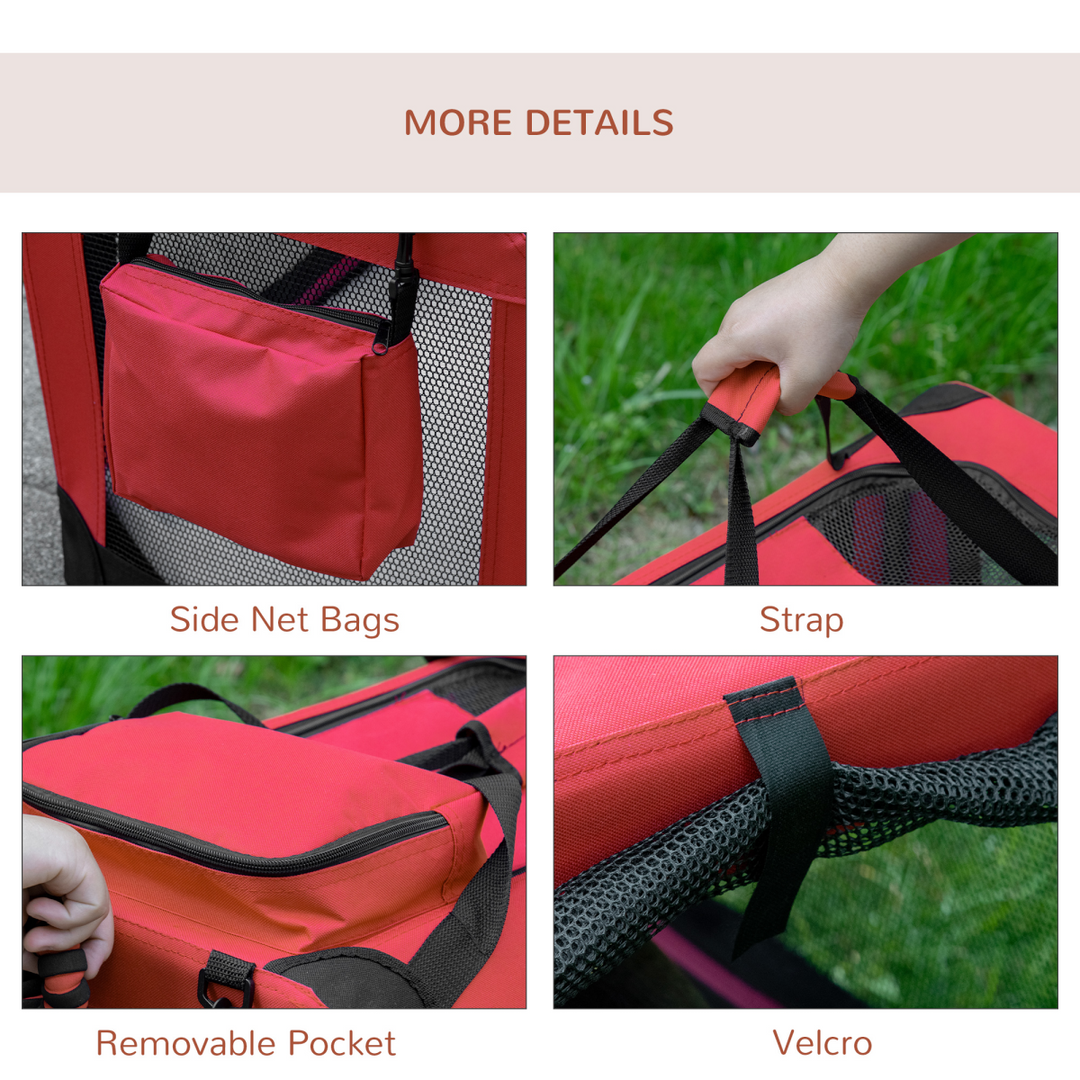 PawHut Folding Pet Carrier Bag, Soft Portable Travel Crate with Washable Bed – Red (60 × 42 × 42cm)