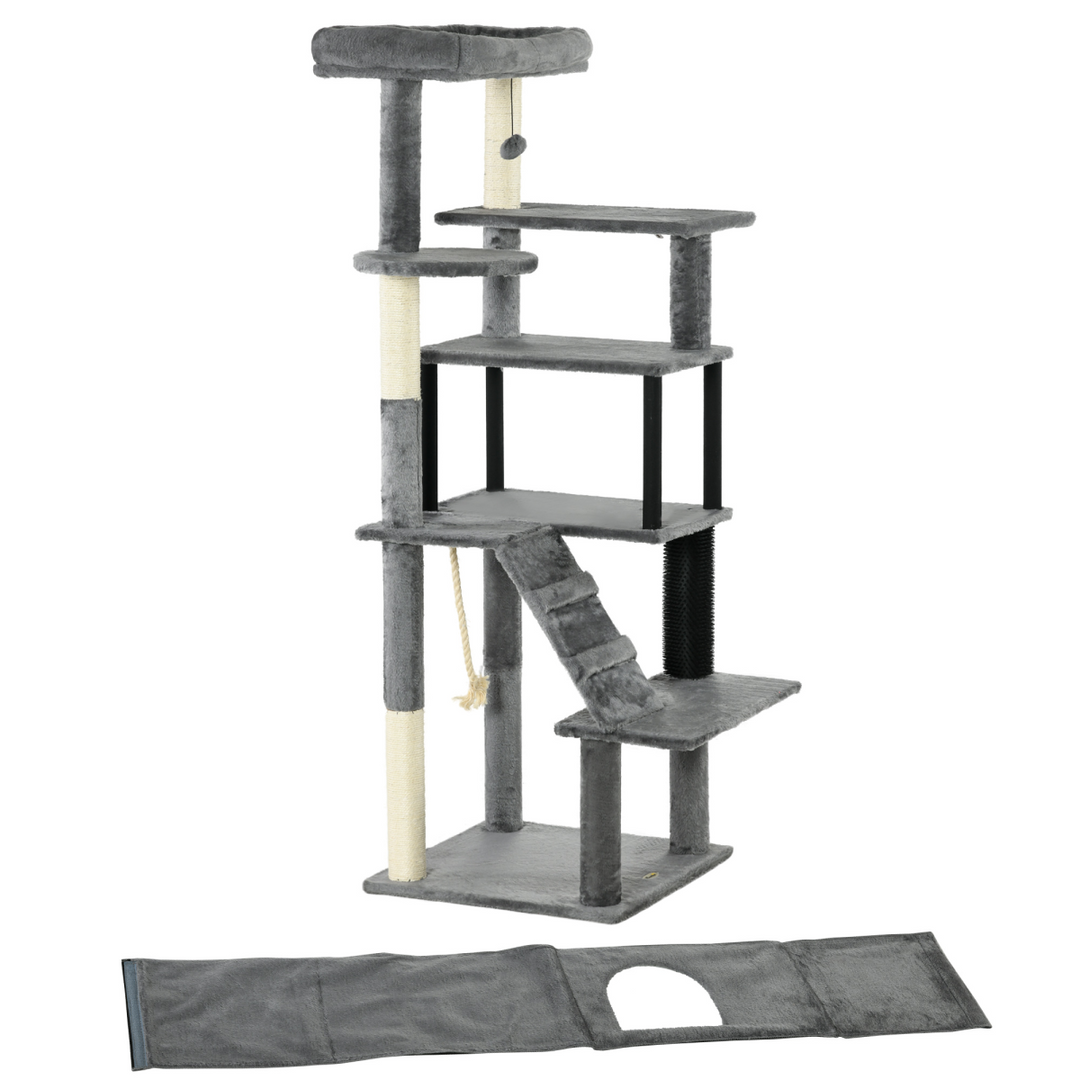 PawHut Ultimate Cat Tree: Climb, Scratch & Play - Cozy Grey Haven!