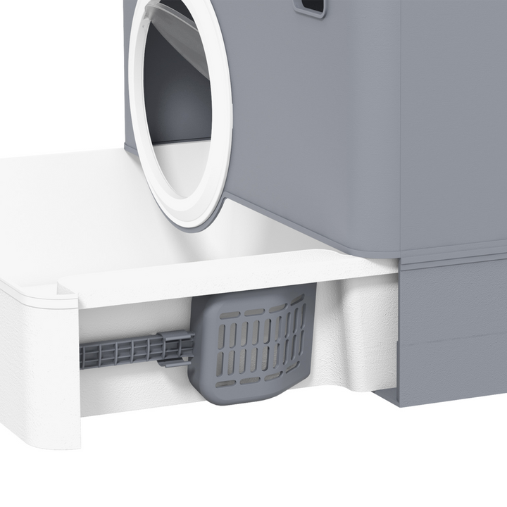 PawHut Enclosed Cat Litter Box - Front Entry, Top Exit, Easy Clean, Grey