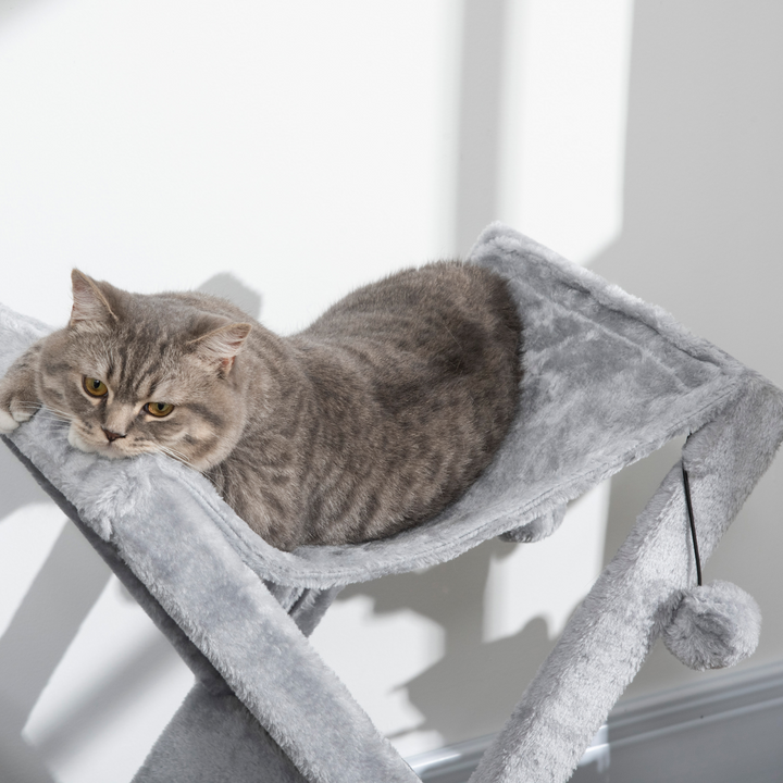 Plush Folding Cat Tree Play Rest Activity Tower w/ Scratching Post Grey Pawhut
