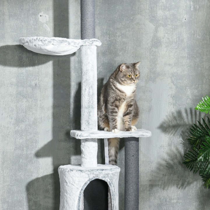 PawHut 255cm Floor-to-Ceiling Cat Tree: Adventure, Comfort & Fun Awaits!
