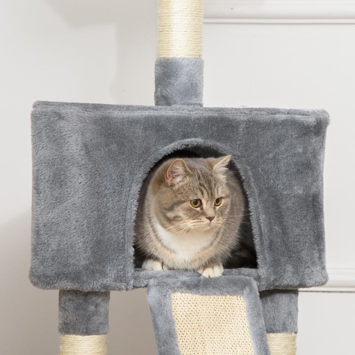 3 Level Cat Tree Sisal Scratching Post Perch Condo Ladder Cat Furniture Grey