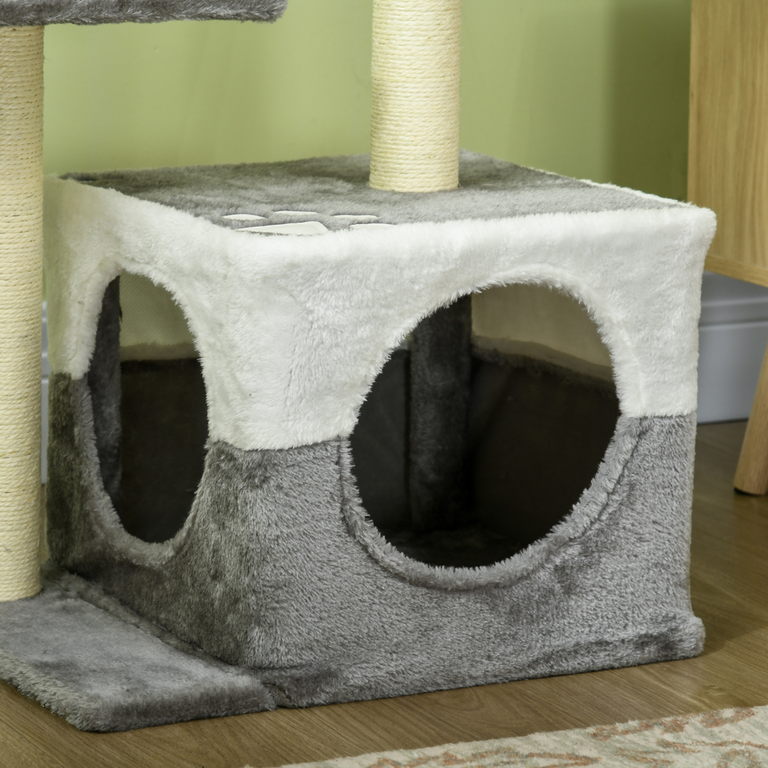 PawHut Luxury Cat Tree with Sisal Scratching Posts & Cozy Hideaway - Grey