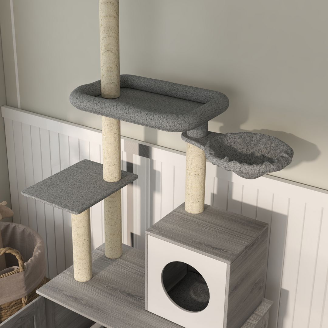 Chic PawHut 2-in-1 Hidden Litter Box & Cat Tree: Stylish Cat Paradise!