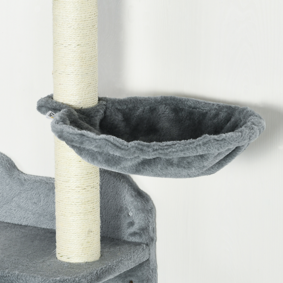 Wall-Mounted Cat Tree with Hammock & Scratching Posts – Space-Saving Cat Shelf for Indoor Cats (Grey)