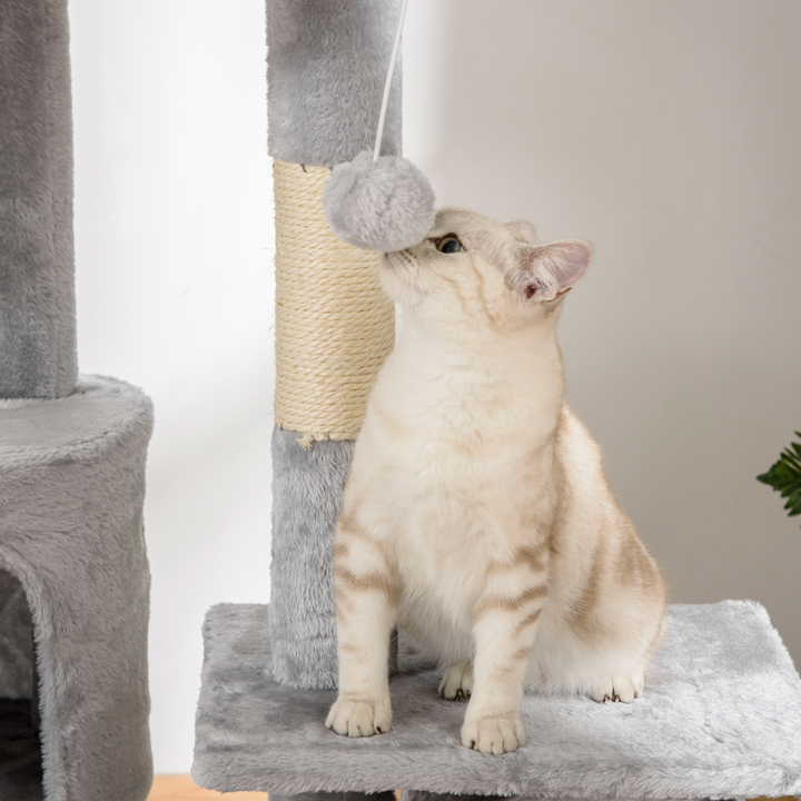 Elevated Adventure: PawHut Adjustable Floor-to-Ceiling Cat Tree - Light Grey