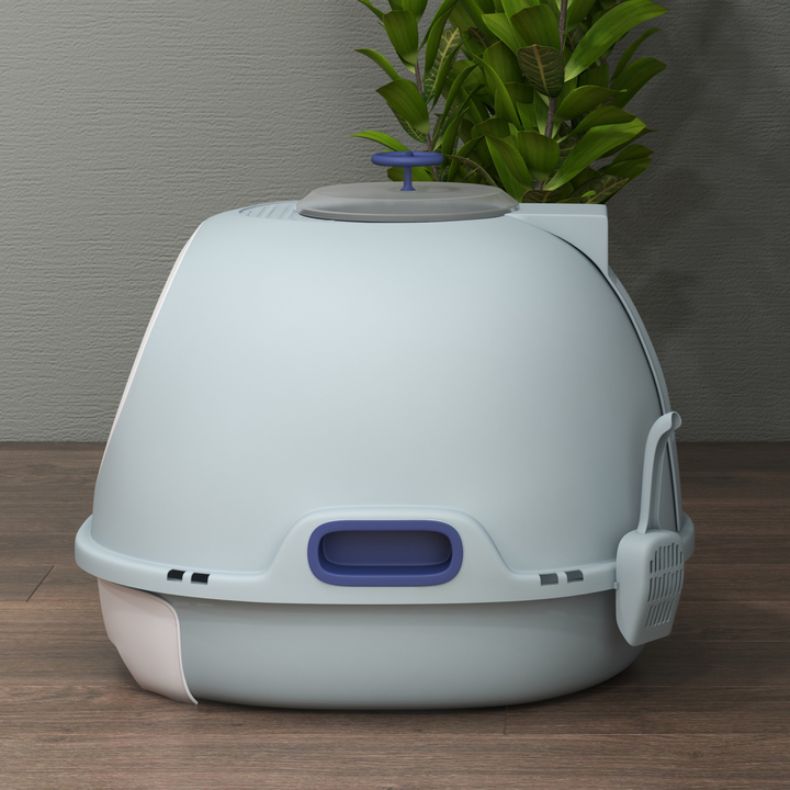 PawHut Space Capsule Cat Litter Box with Scoop, Front Entry & Top Exit – Blue (47 × 55 × 44cm)