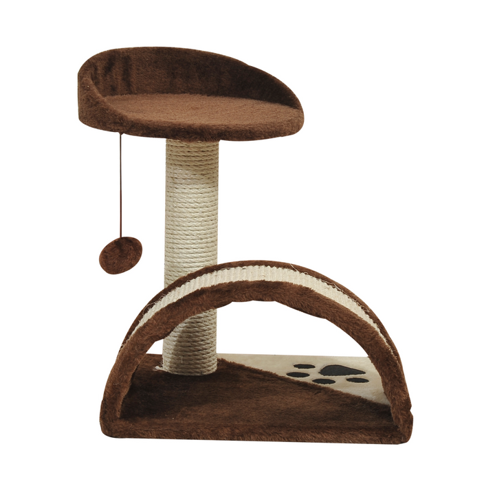 PawHut Cozy Cat Tree with Sisal Scratching Posts – Brown Multi-Level Cat Tower with Curved Board & Teasing Ball