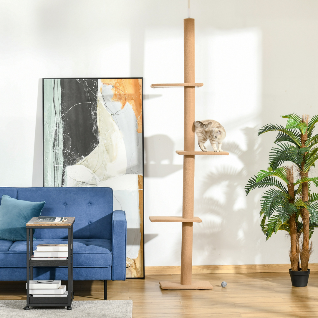 Adjustable 260cm Floor-to-Ceiling Cat Tree Tower - Premium Brown Playhouse