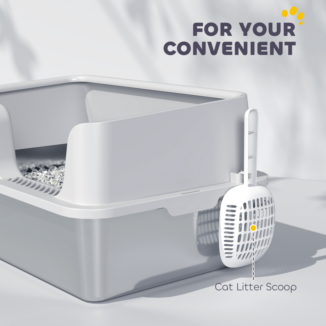 PawHut Stainless Steel Litter Box, High Sided Metal Cat Litter Tray w/ Scoop