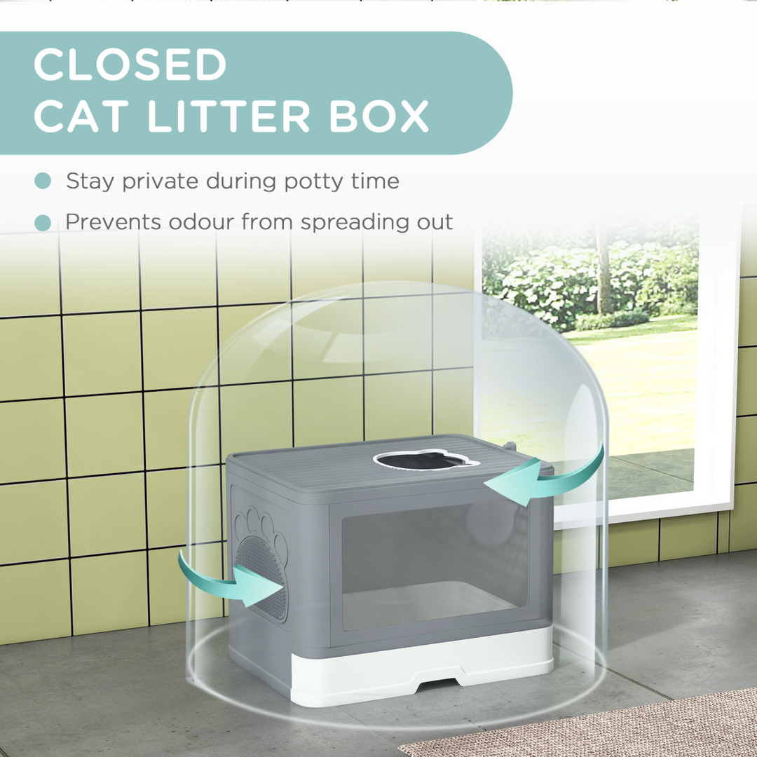 PawHut Enclosed Cat Litter Tray with Lid - Front Entry & Top Exit Convenience