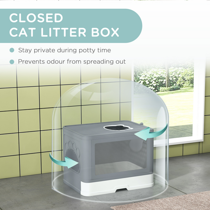 PawHut Enclosed Cat Litter Tray with Lid - Front Entry & Top Exit Convenience