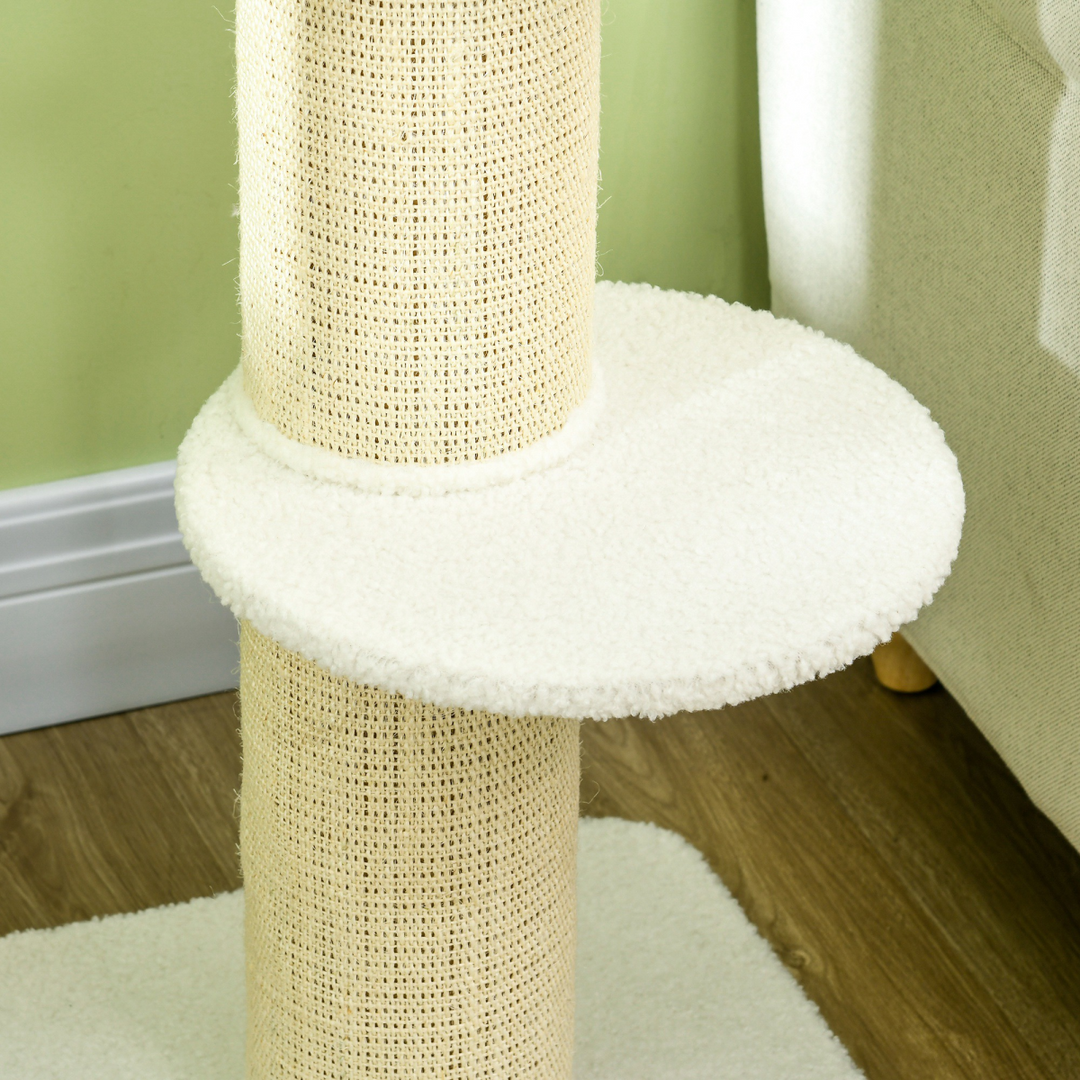 PawHut 2-Tier Cat Tree: Plush Basket & Sisal Scratch Post - Cream White