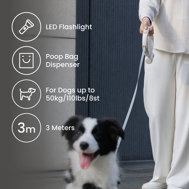 Lumi Leash 4-in-1 Retractable Dog Lead (3m) with LED Torch &amp; Poop Bag Dispenser