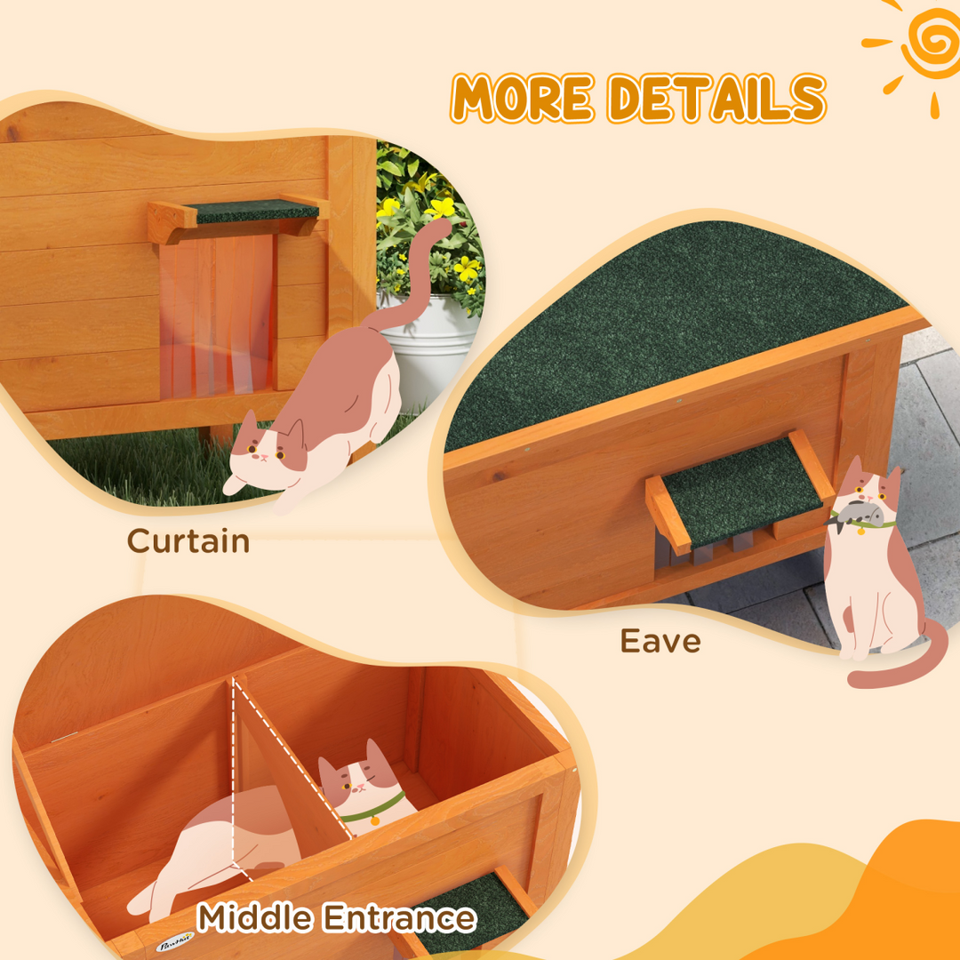 PawHut Insulated Outdoor Cat House with Openable Roof – Orange