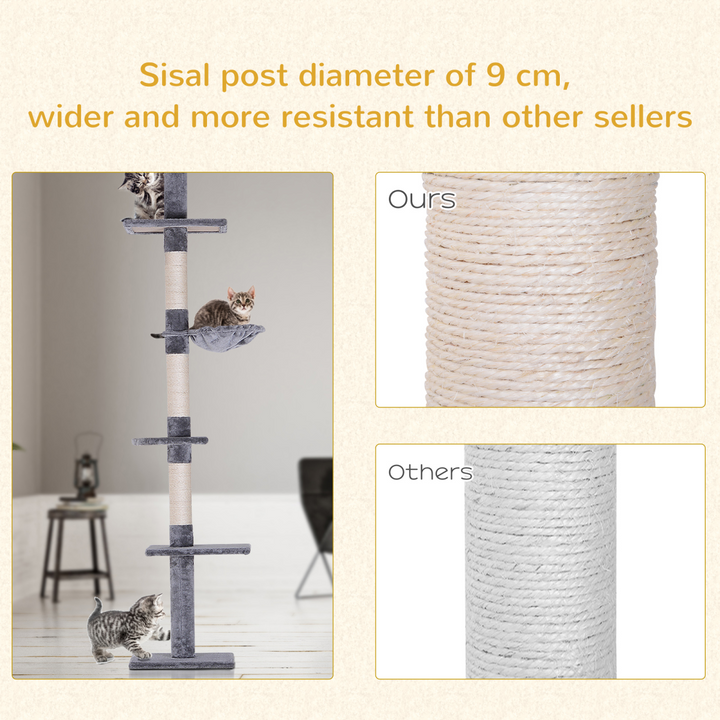 5-Tier Adjustable Cat Tree Tower - Floor to Ceiling Scratching Haven by PawHut!