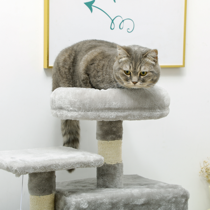 PawHut 132cm Multi-Activity Cat Tree w/ House Baskets Ladder Scratch Post Grey