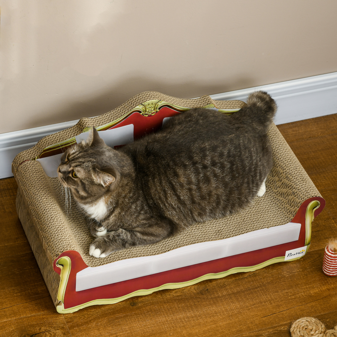 PawHut Cat Scratching Lounge: Stylish Cardboard Sofa with Catnip, 58x29cm