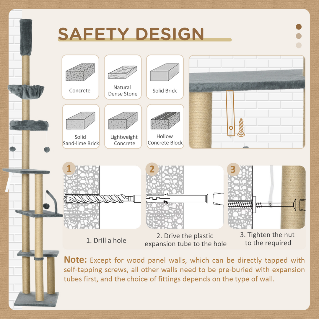 Deluxe 6-Tier Cat Tree Tower with Hammock & Scratching Post - Grey