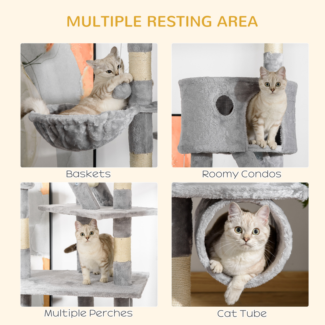 Elevated Adventure: PawHut Adjustable Floor-to-Ceiling Cat Tree - Light Grey