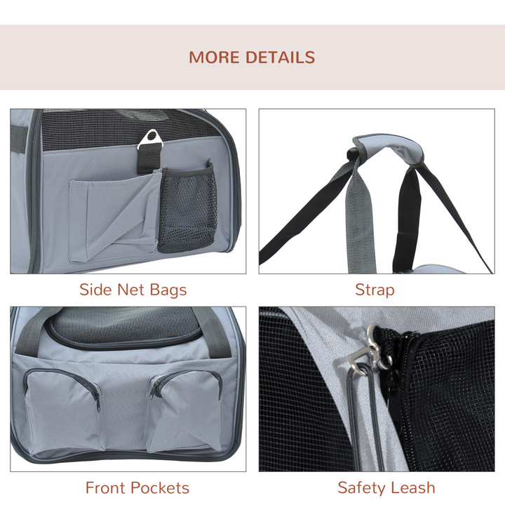 PawHut Foldable Pet Carrier Bag, Portable Travel Cage with Mesh Windows – Grey