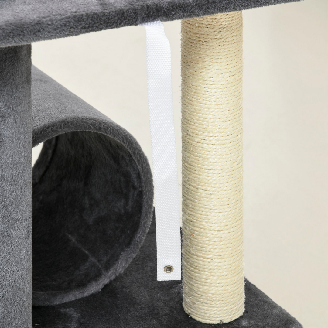 Deluxe 121cm Cat Tree Tower: Scratching Posts, Bed, Tunnel & Perch - Grey