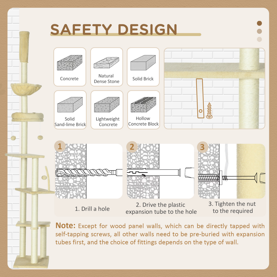 Spacious 6-Tier Cat Tree with Scratching Post & Hammock - Beige