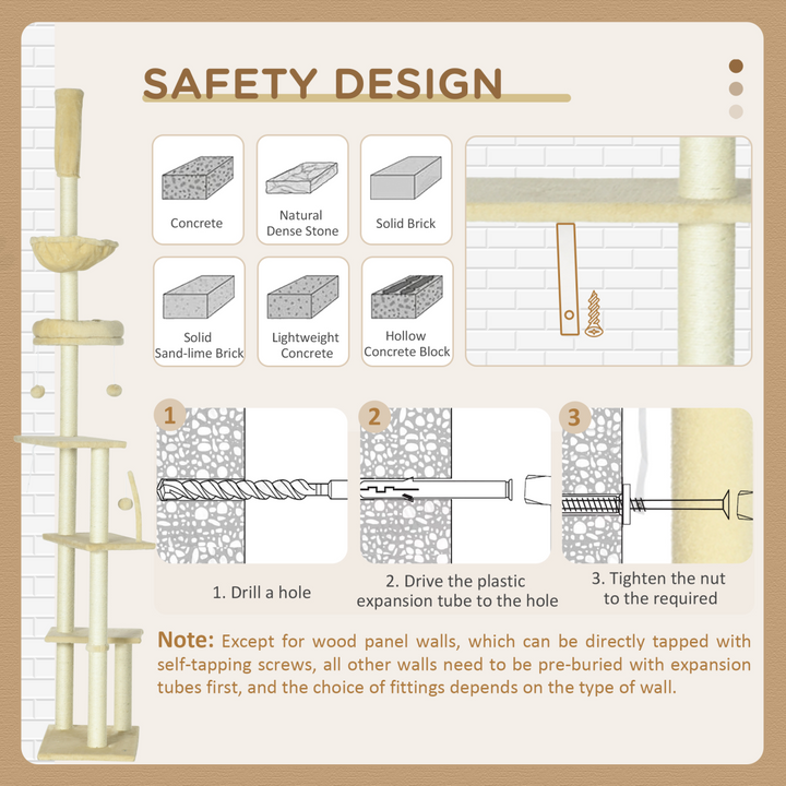 Spacious 6-Tier Cat Tree with Scratching Post & Hammock - Beige