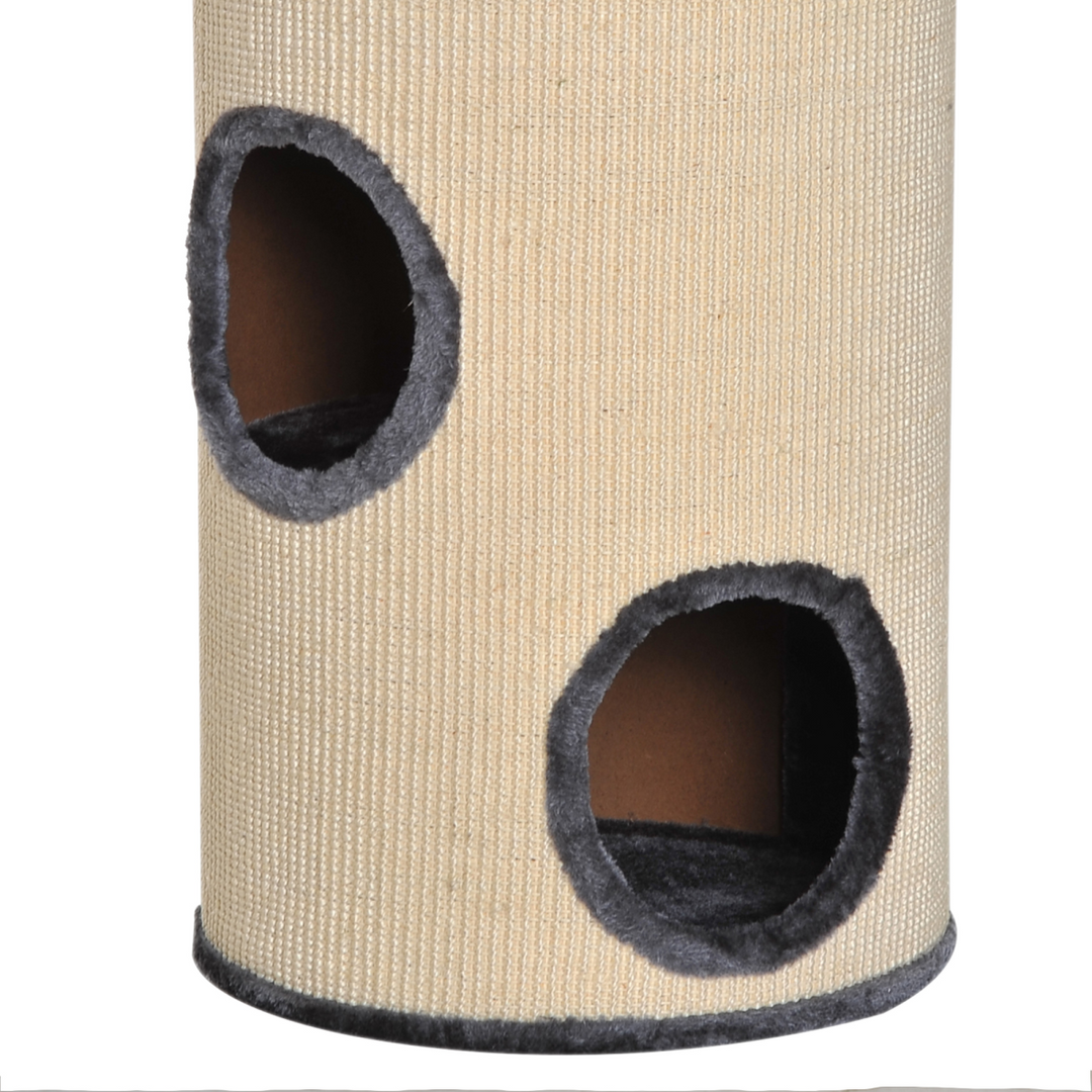 PawHut Cat Scratching Barrel with Sisal &amp; Observation Deck – 3 Dens Activity Centre