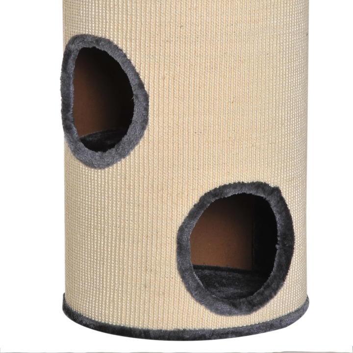 PawHut Cat Scratching Barrel with Sisal &amp; Observation Deck – 3 Dens Activity Centre