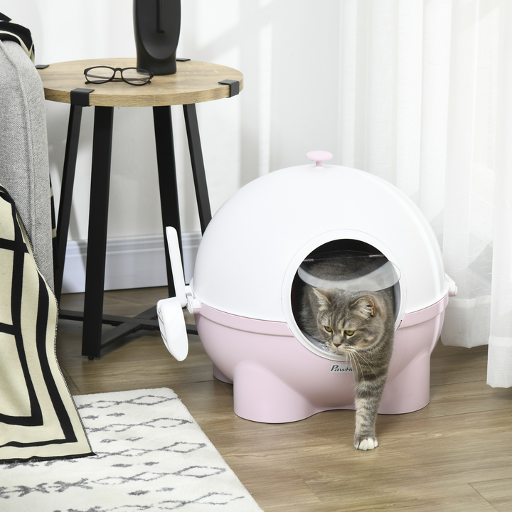 Cozy Cat Privacy Litter Box with Scoop - Stylish Enclosed Design in Pink