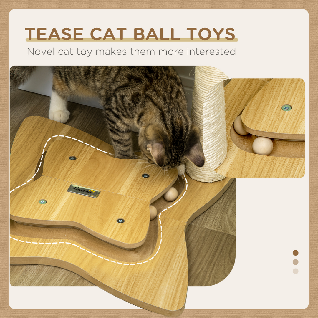 Beige PawHut Cat Tree: Hammock, Scratching Posts & Toy Balls - Ultimate Play Haven!