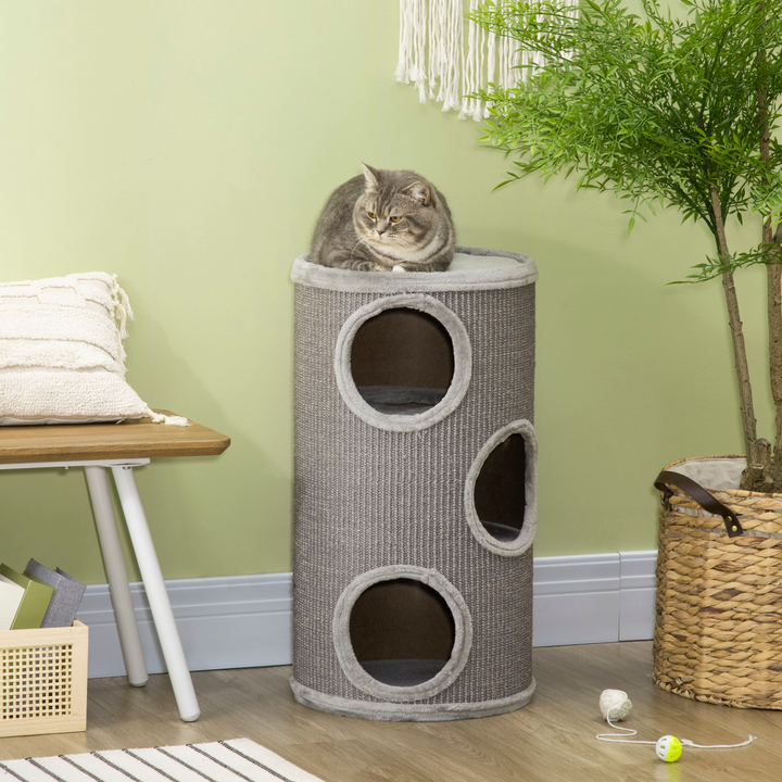 Cat Barrel Kitten Tree Tower for Indoor Cats (70cm) | Grey
