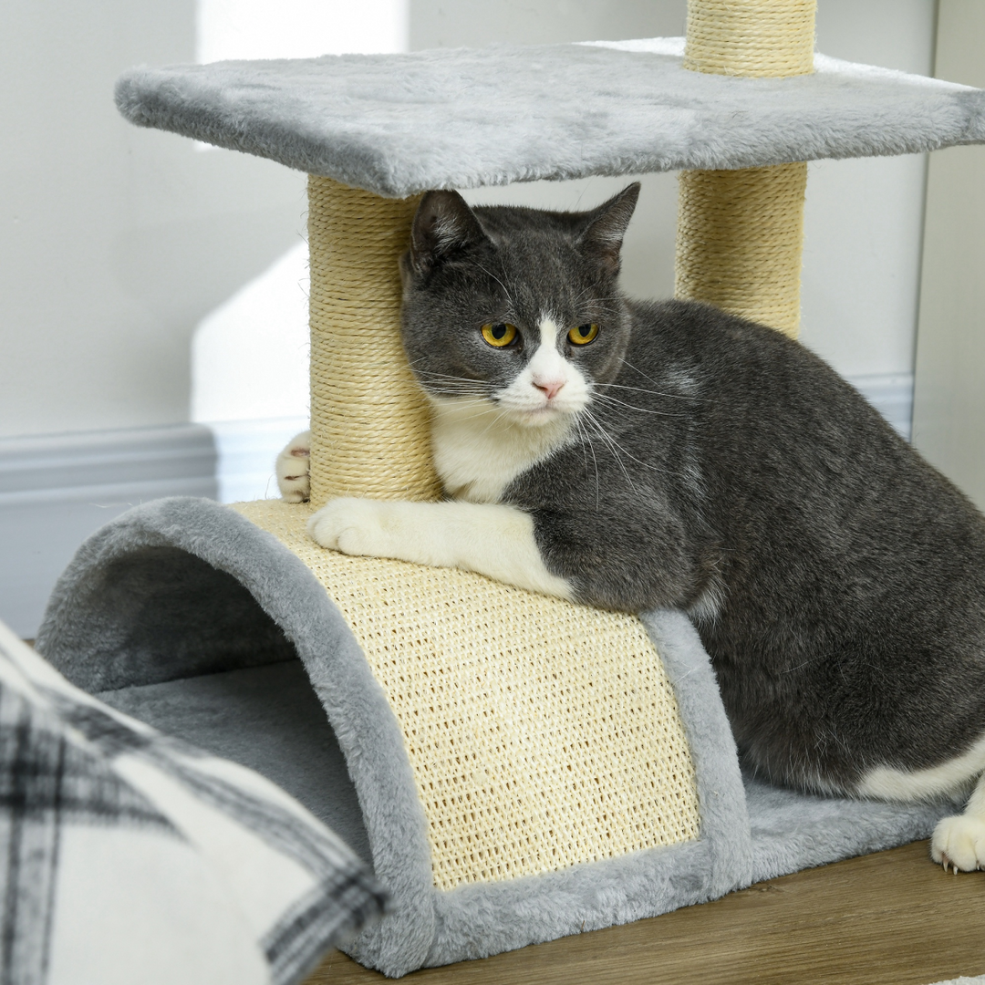 Cozy Cat Haven: PawHut 72cm Climbing Tower with Sisal Post - Light Grey